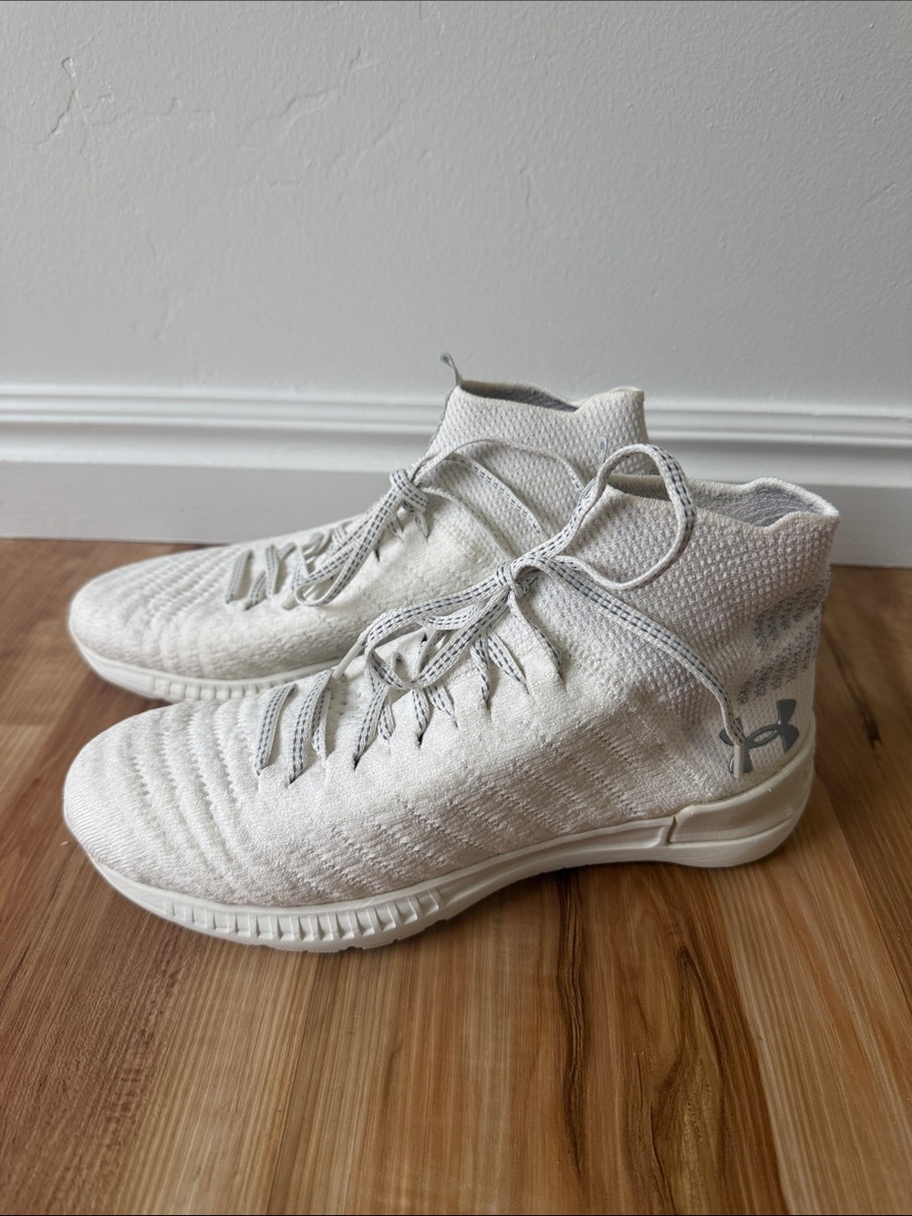 Under Armour Cream Knit Mid-Top Athletic Sneakers